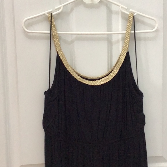 Black matte jersey, Cocktail dress with gold braided straps. Size XL - Picture 2 of 3
